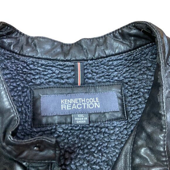 Kenneth Cole Reaction Mens Black Faux Leather Jacket XXL Sherpa Lined Very Nice - Picture 6 of 11